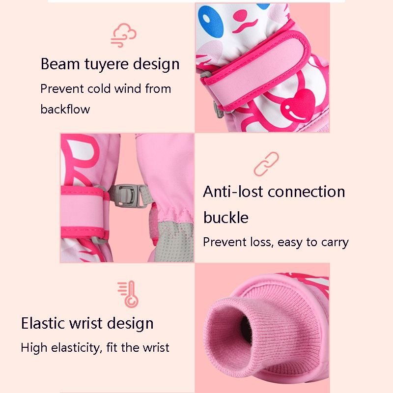 Girls Cute Cotton Gloves Children Ski Gloves Non-Slip And Waterproof Riding Gloves, Size: L(Pink)