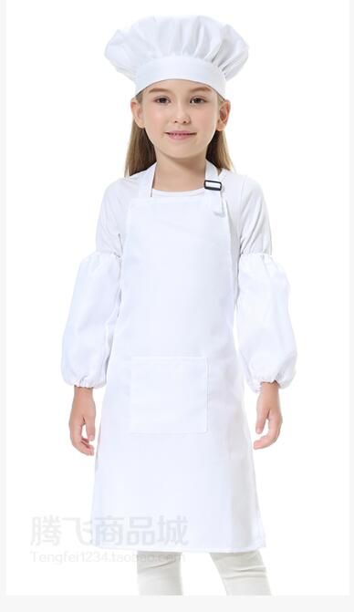 Children's Polyester Apron Painting Cooking Kids Baking Apron Set Chef Hat Print Logo Customized Smock Pinafore White S