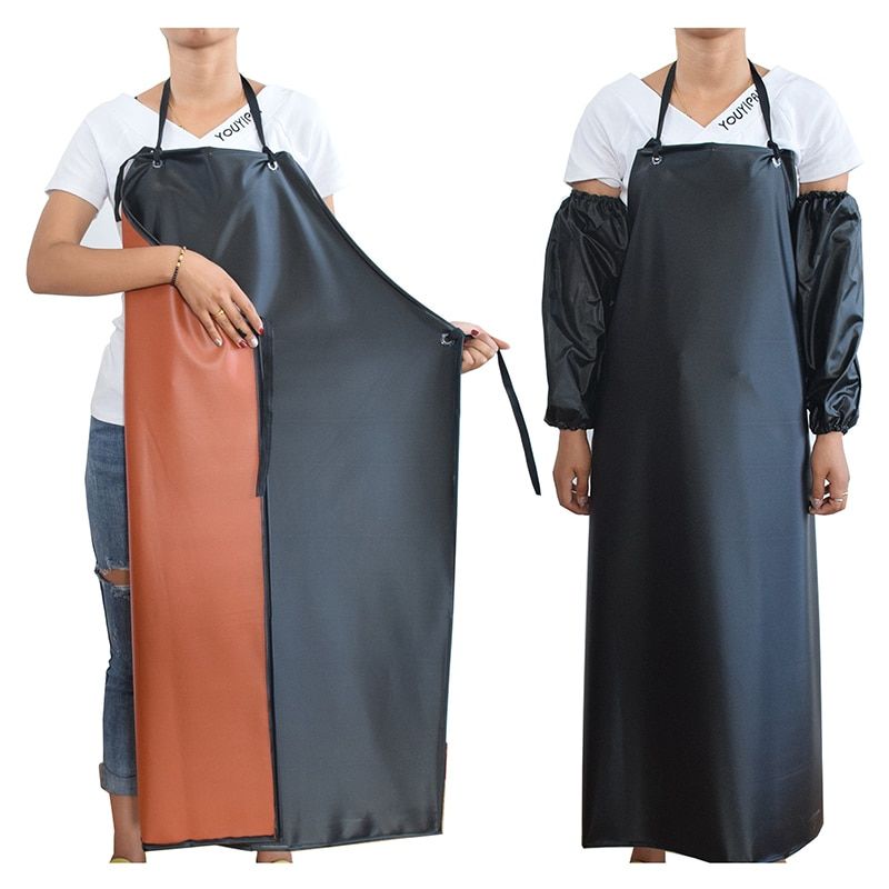 Double Layers Thickened Apron Kitchen Waterproof Vinyl Apron Chemical Resistant PVC Aprons For Dishwashing Fishing Lab Work 110x80cm