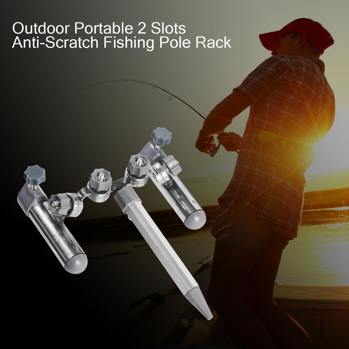 Fishing Pole Rack Fishing Chair Universal Double Base Rod Holder Silver