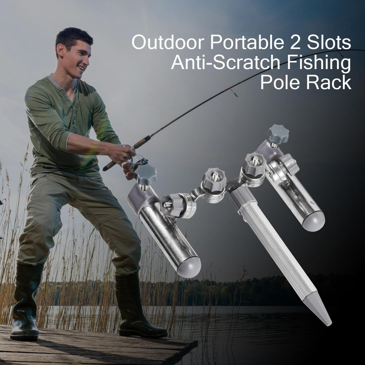 Fishing Pole Rack Fishing Chair Universal Double Base Rod Holder Silver