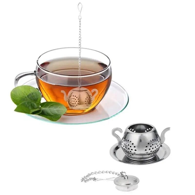 Tea Infuser Stainless Steel Teapot Tray Spice Tea Strainer Herbal Mesh Filter With Saucer Teaware Accessories Kitchen Tools