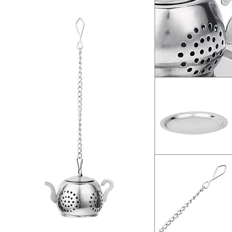 Tea Infuser Stainless Steel Teapot Tray Spice Tea Strainer Herbal Mesh Filter With Saucer Teaware Accessories Kitchen Tools