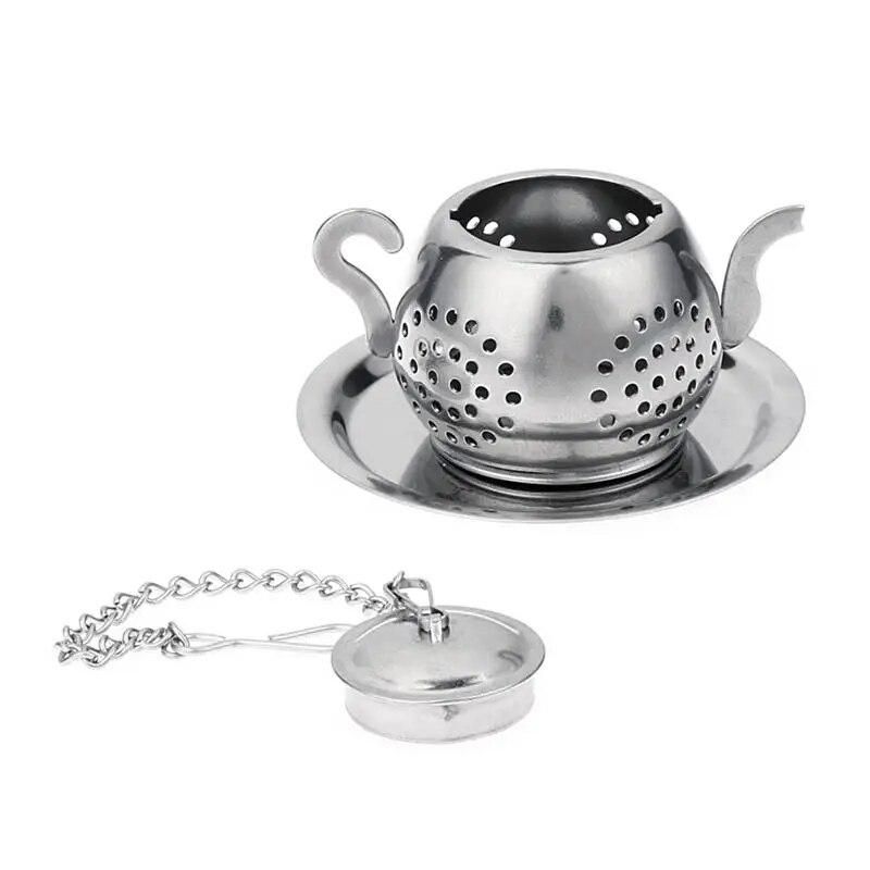 Tea Infuser Stainless Steel Teapot Tray Spice Tea Strainer Herbal Mesh Filter With Saucer Teaware Accessories Kitchen Tools