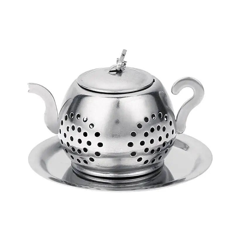 Tea Infuser Stainless Steel Teapot Tray Spice Tea Strainer Herbal Mesh Filter With Saucer Teaware Accessories Kitchen Tools