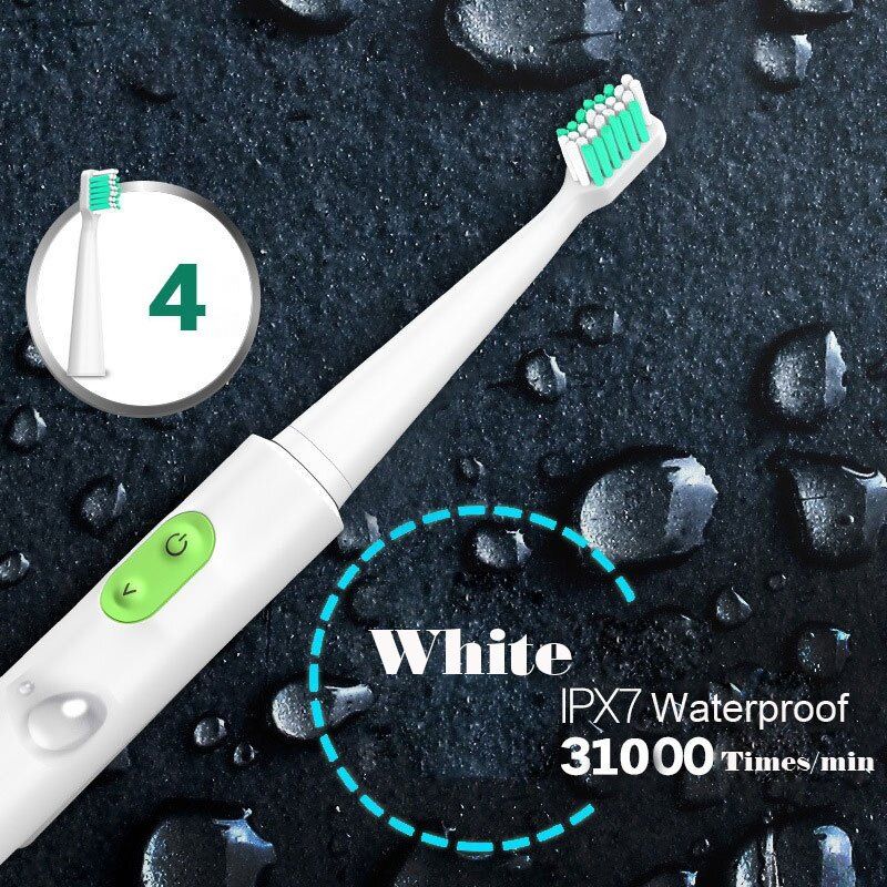 Borui BR-Z1 USB Wireless Ultrasonic Electric Toothbrush Oral Hygiene Rechargeable Sonic Automatic Tooth Brush With 4 Replacement Brush Heads Green