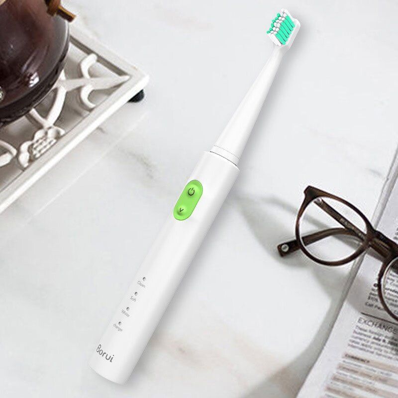 Borui BR-Z1 USB Wireless Ultrasonic Electric Toothbrush Oral Hygiene Rechargeable Sonic Automatic Tooth Brush With 4 Replacement Brush Heads Green