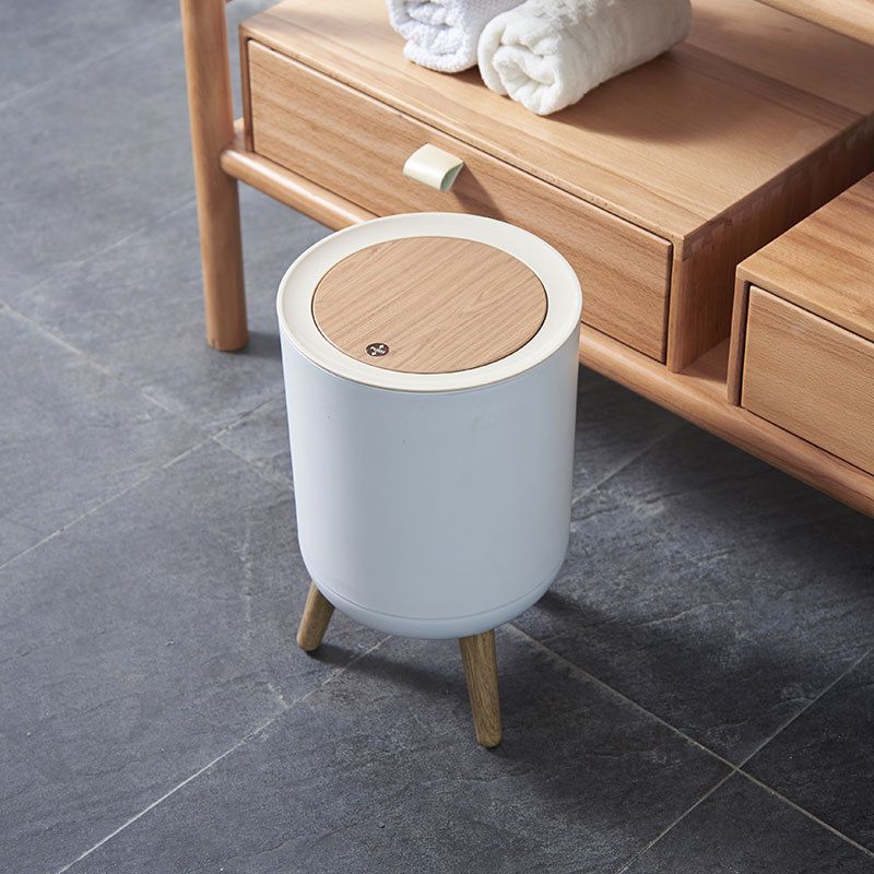 7L Wood-Grain Touch Trash Can For Homes & Offices In White