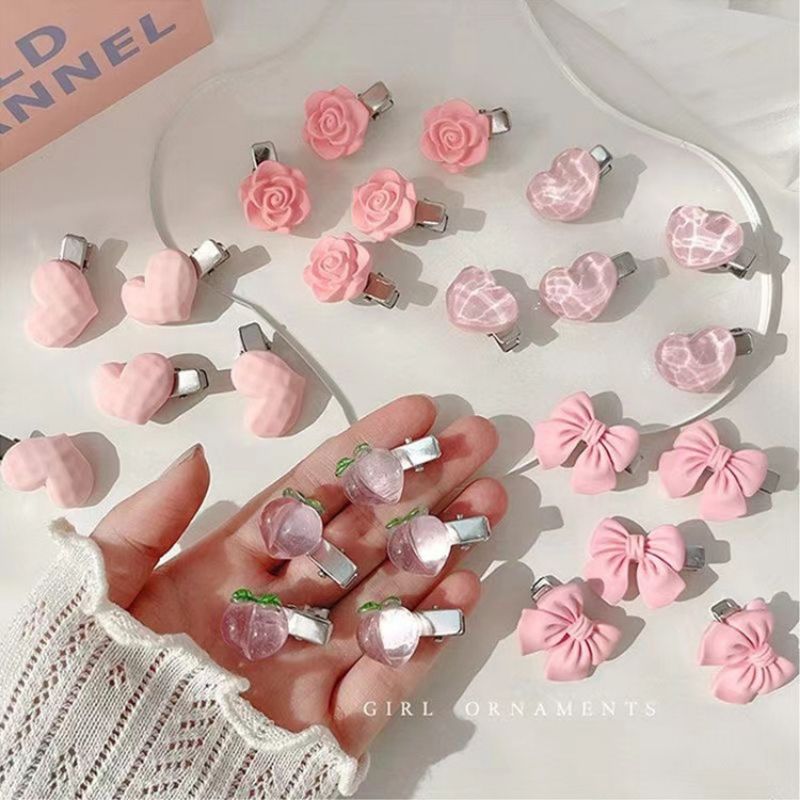 5Pcs New Small Bow Hairpins Cute Peach Rose Headwear Hair Accessories Girl Side Bangs Clip Sweet Hair Clips Headdress Jewelry