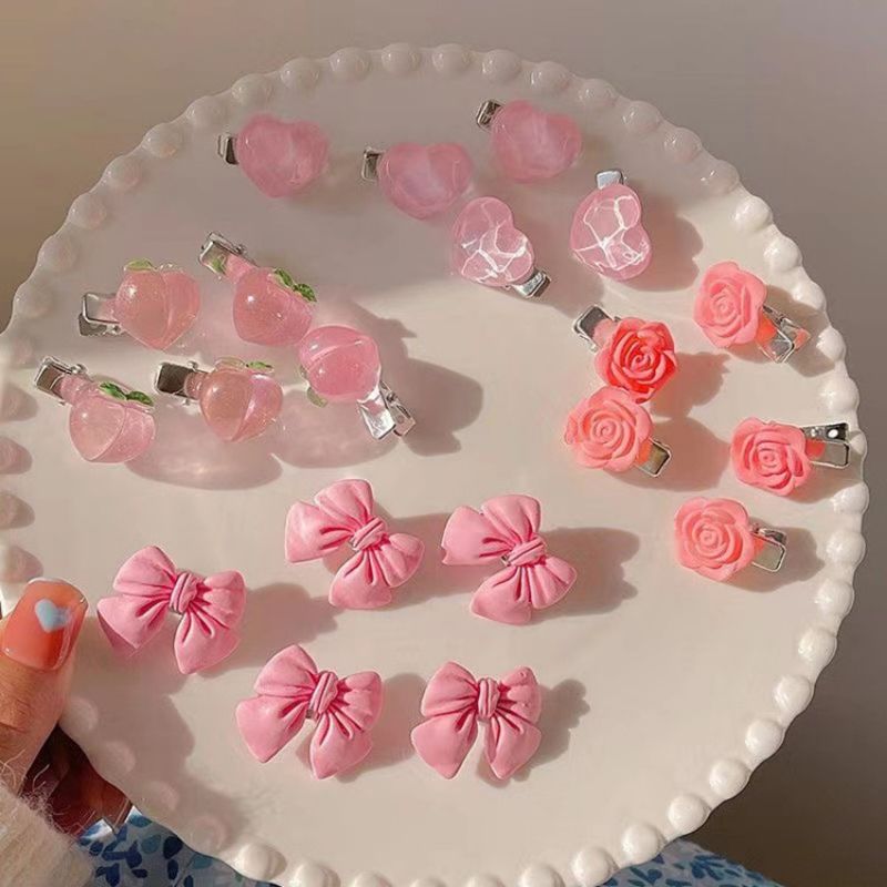 5Pcs New Small Bow Hairpins Cute Peach Rose Headwear Hair Accessories Girl Side Bangs Clip Sweet Hair Clips Headdress Jewelry