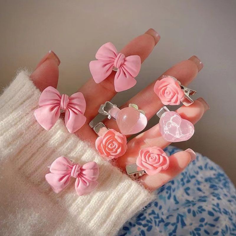 5Pcs New Small Bow Hairpins Cute Peach Rose Headwear Hair Accessories Girl Side Bangs Clip Sweet Hair Clips Headdress Jewelry