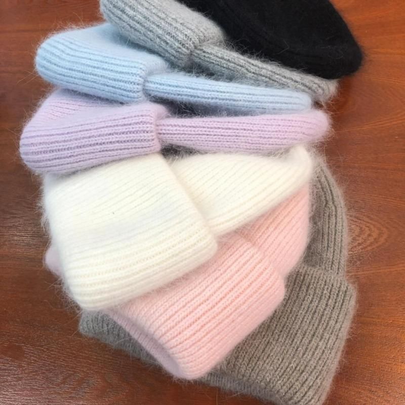 Winter hat real rabbit fur winter hats for women fashion warm beanie hats solid adult cover head cap