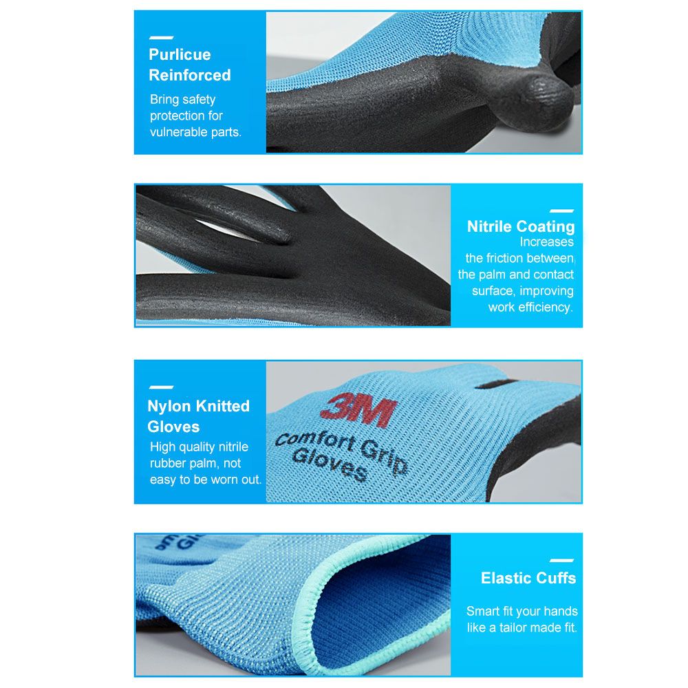 3M 1 Pair Comfort Grip Glove Nitrile Rubber Protective