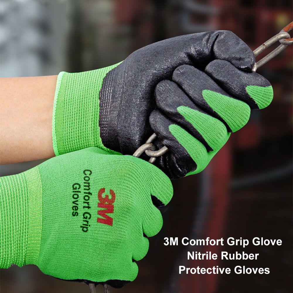 3M 1 Pair Comfort Grip Glove Nitrile Rubber Protective