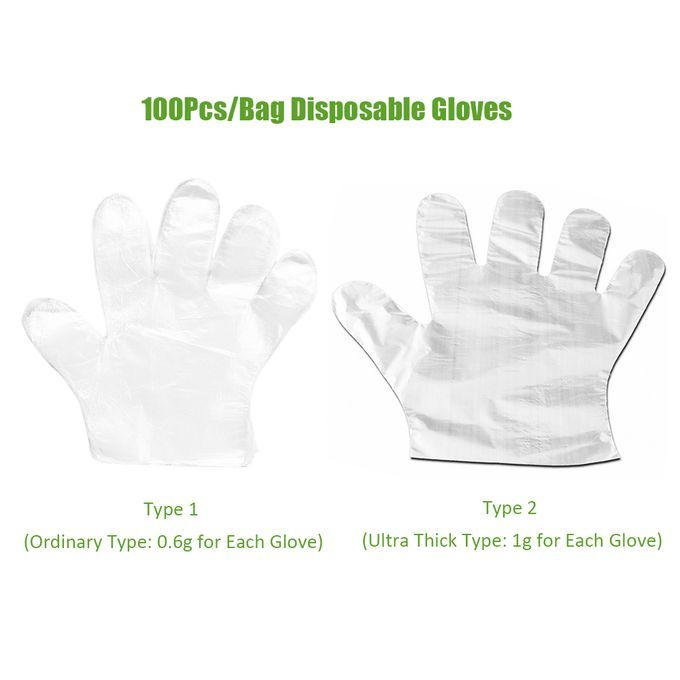 100Pcs/Bag Disposable Gloves Transparent Food-Grade Pe