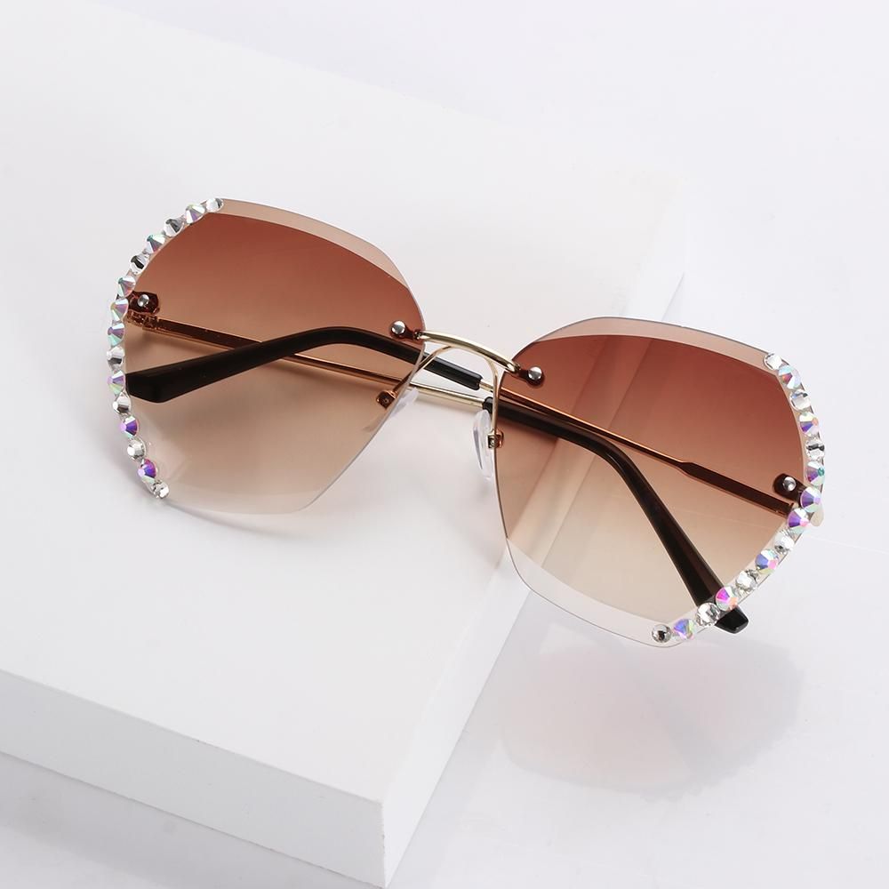 Diamond Square Rimless Sunglasses Retro Oversized Gradient Sun Glasses Unisex Summer Shades UV400 Eyewear Fashion Accessories