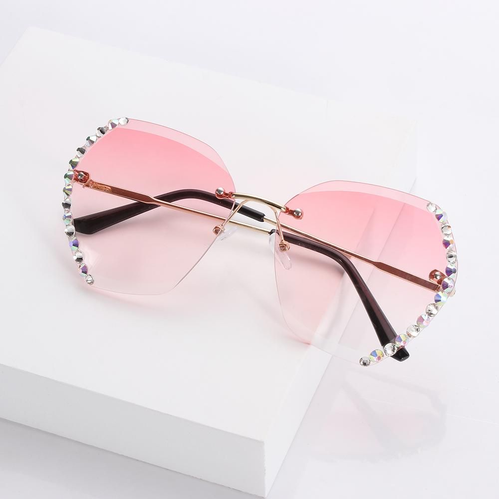 Diamond Square Rimless Sunglasses Retro Oversized Gradient Sun Glasses Unisex Summer Shades UV400 Eyewear Fashion Accessories