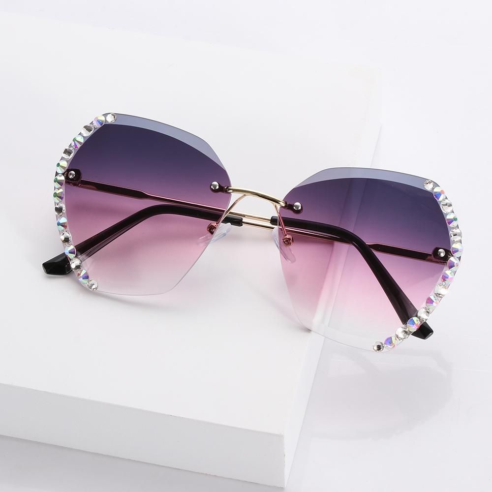 Diamond Square Rimless Sunglasses Retro Oversized Gradient Sun Glasses Unisex Summer Shades UV400 Eyewear Fashion Accessories