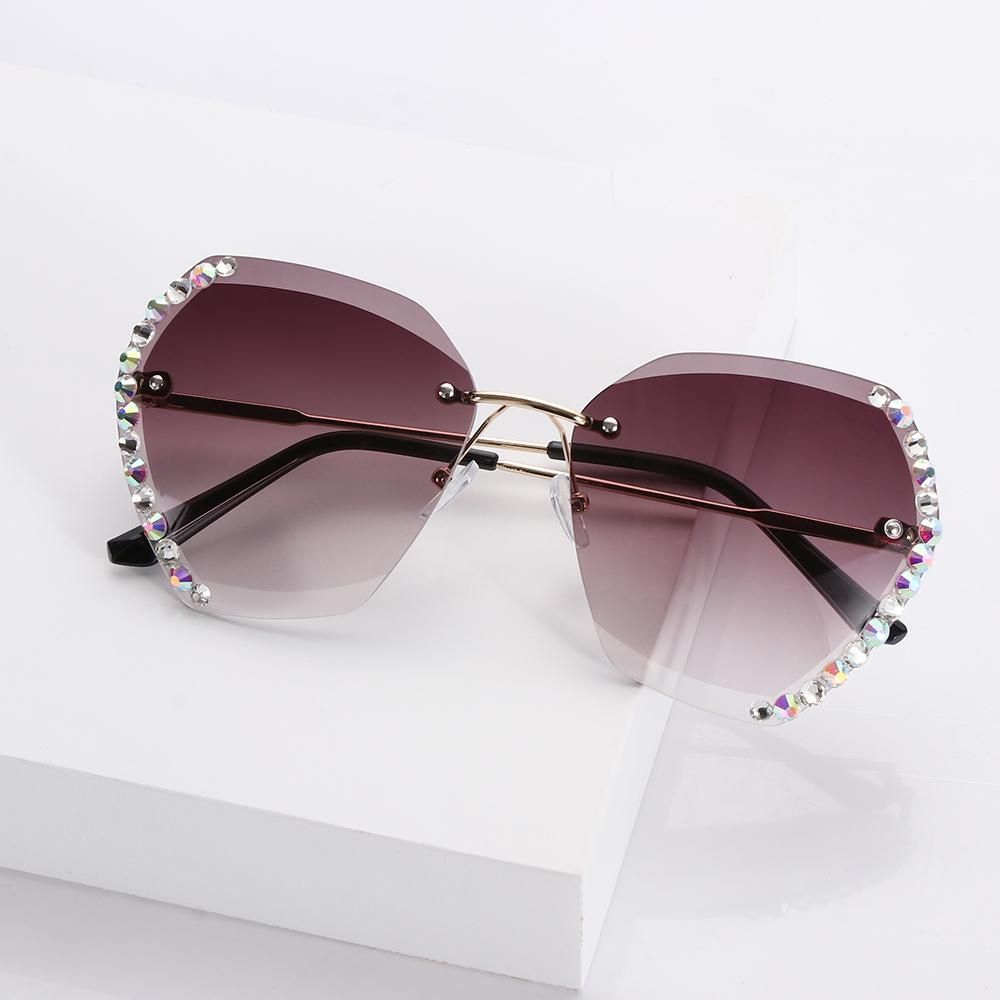 Diamond Square Rimless Sunglasses Retro Oversized Gradient Sun Glasses Unisex Summer Shades UV400 Eyewear Fashion Accessories