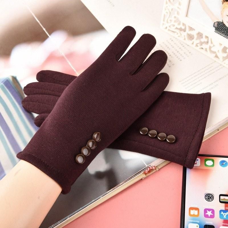 Non-fleece female four-button ladies touch screen gloves autumn and winter plus velvet warm gloves for student cycling fashion touch screen gloves Four buttons red without down velvet