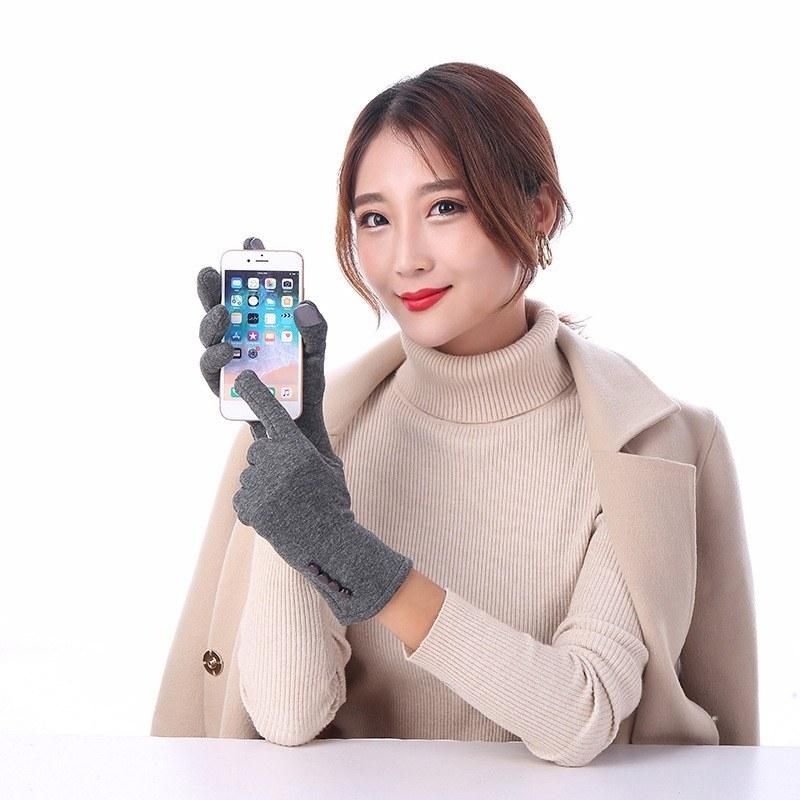 Non-fleece female four-button ladies touch screen gloves autumn and winter plus velvet warm gloves for student cycling fashion touch screen gloves Four buttons red without down velvet