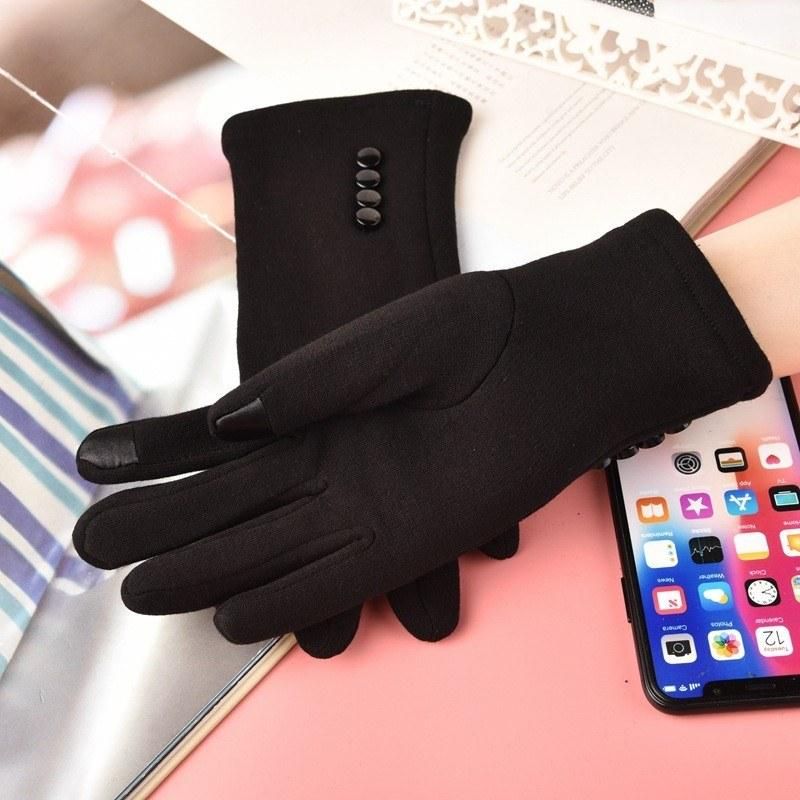 Non-fleece female four-button ladies touch screen gloves autumn and winter plus velvet warm gloves for student cycling fashion touch screen gloves Four buttons red without down velvet