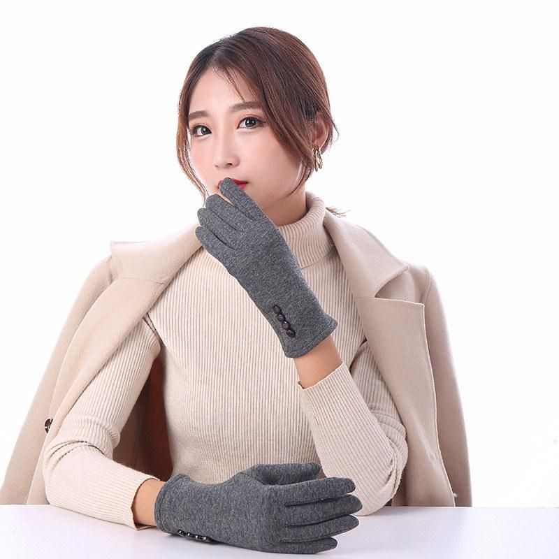 Non-fleece female four-button ladies touch screen gloves autumn and winter plus velvet warm gloves for student cycling fashion touch screen gloves Four buttons red without down velvet
