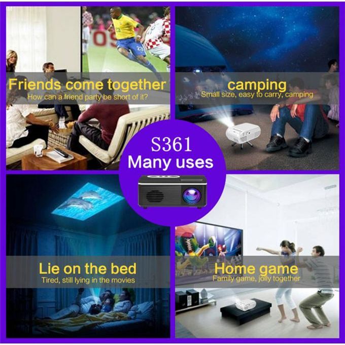 Max 100 "HD Large Screen TV Projector 600Lumens 1080P Android Home Beamer Video Player