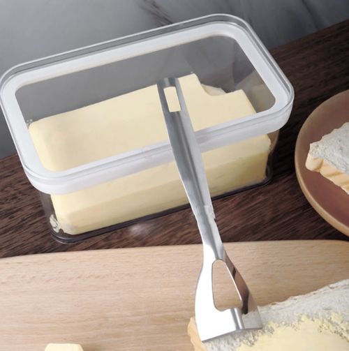 Plastic Butter Dish With Lid Butter Keeper Container Storage Cutter Slicer For Kitchen Storage Decor Refrigerator Storage Cheese