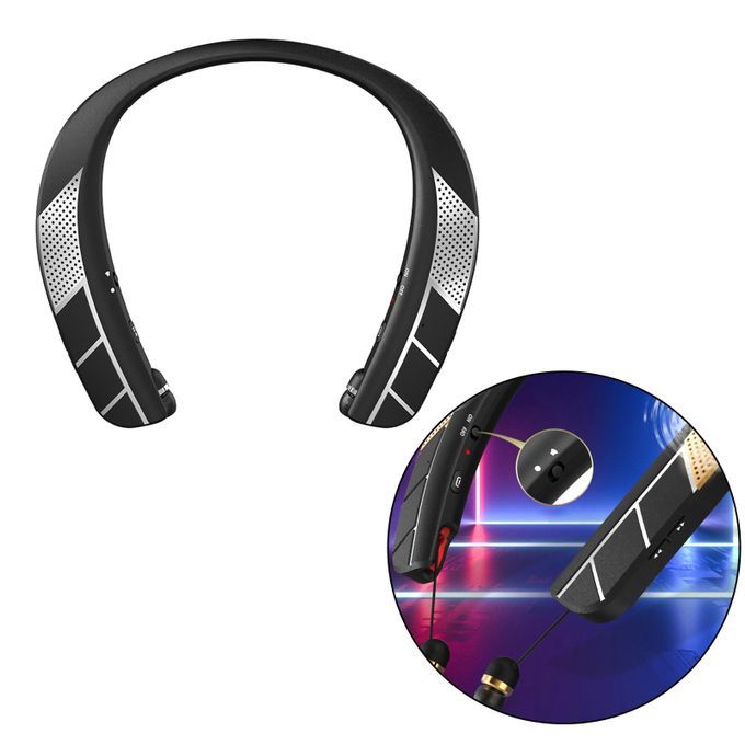 2 In 1 Wearable Neckband Wireless Speaker W/ Retractable Gray B