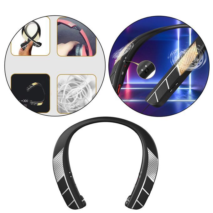 2 In 1 Wearable Neckband Wireless Speaker W/ Retractable Gray B