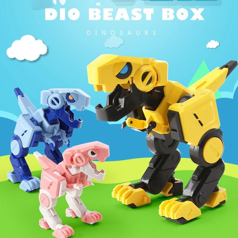 4X4X4 Deformable Dinosaur 3 Colour Little Dinosaurs TOY Movable Joint Tyrannosaurus Rex Transform Animal(Pink)