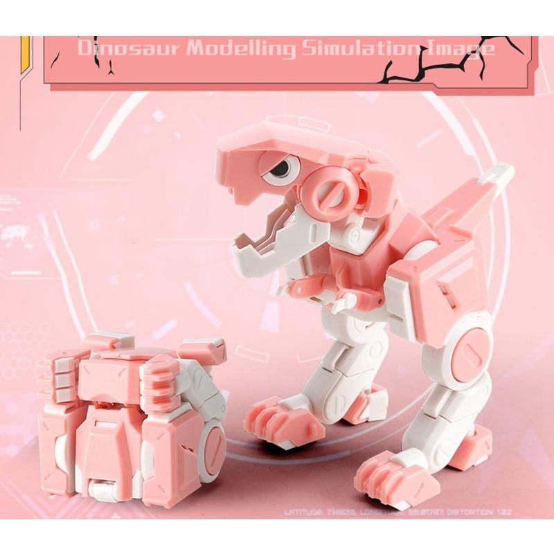4X4X4 Deformable Dinosaur 3 Colour Little Dinosaurs TOY Movable Joint Tyrannosaurus Rex Transform Animal(Pink)