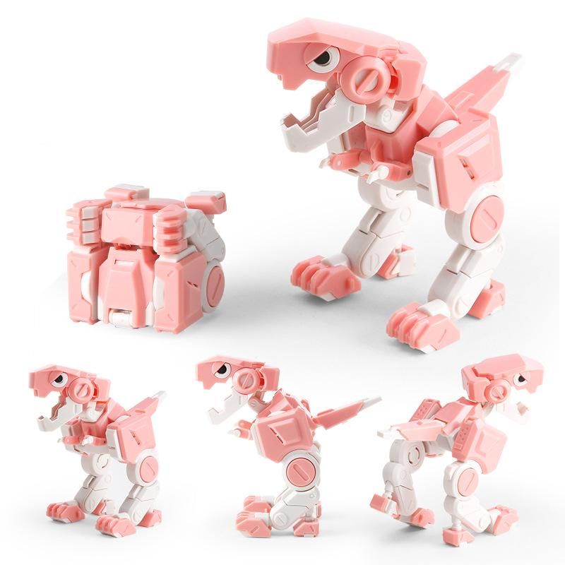 4X4X4 Deformable Dinosaur 3 Colour Little Dinosaurs TOY Movable Joint Tyrannosaurus Rex Transform Animal(Pink)
