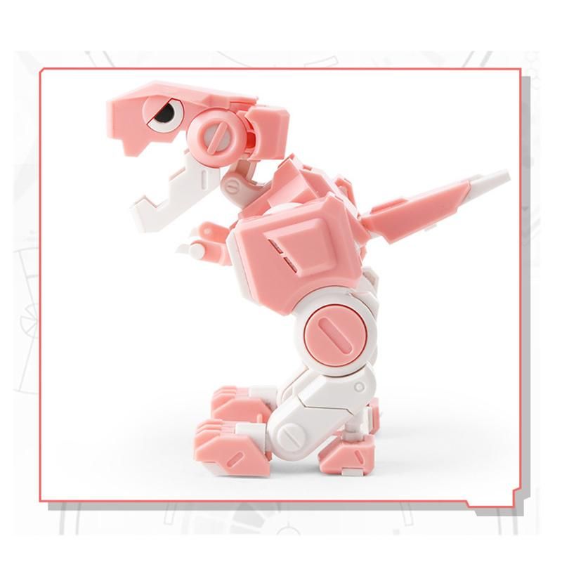 4X4X4 Deformable Dinosaur 3 Colour Little Dinosaurs TOY Movable Joint Tyrannosaurus Rex Transform Animal(Pink)
