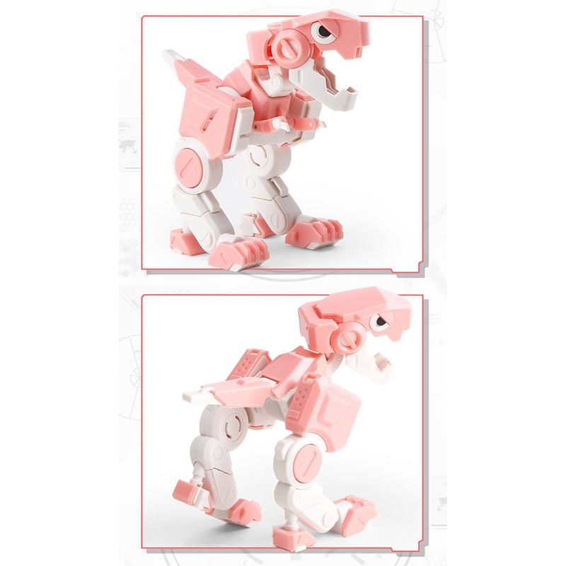 4X4X4 Deformable Dinosaur 3 Colour Little Dinosaurs TOY Movable Joint Tyrannosaurus Rex Transform Animal(Pink)