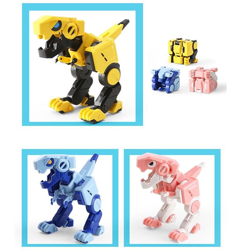 4X4X4 Deformable Dinosaur 3 Colour Little Dinosaurs TOY Movable Joint Tyrannosaurus Rex Transform Animal(Pink)