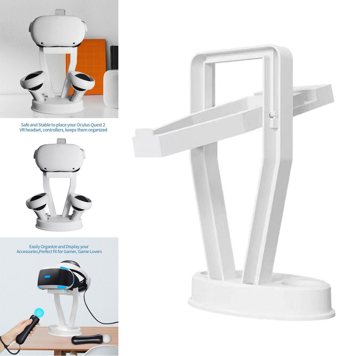VR Headset Display Stand Space Saving Stable Accessories Gamepad White