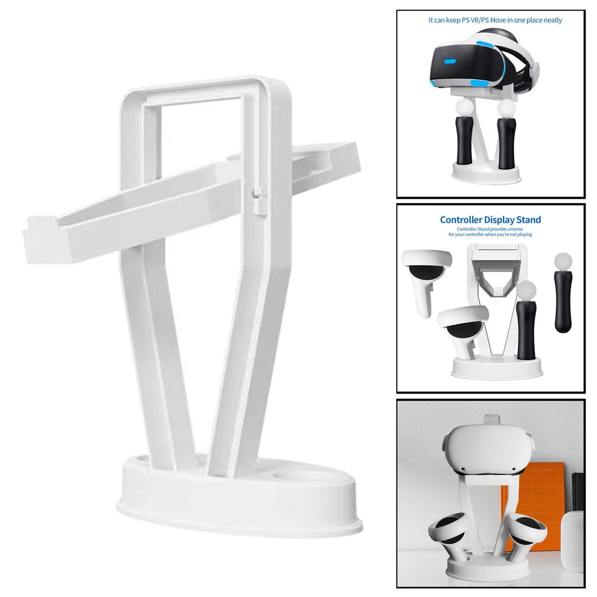 VR Headset Display Stand Space Saving Stable Accessories Gamepad White