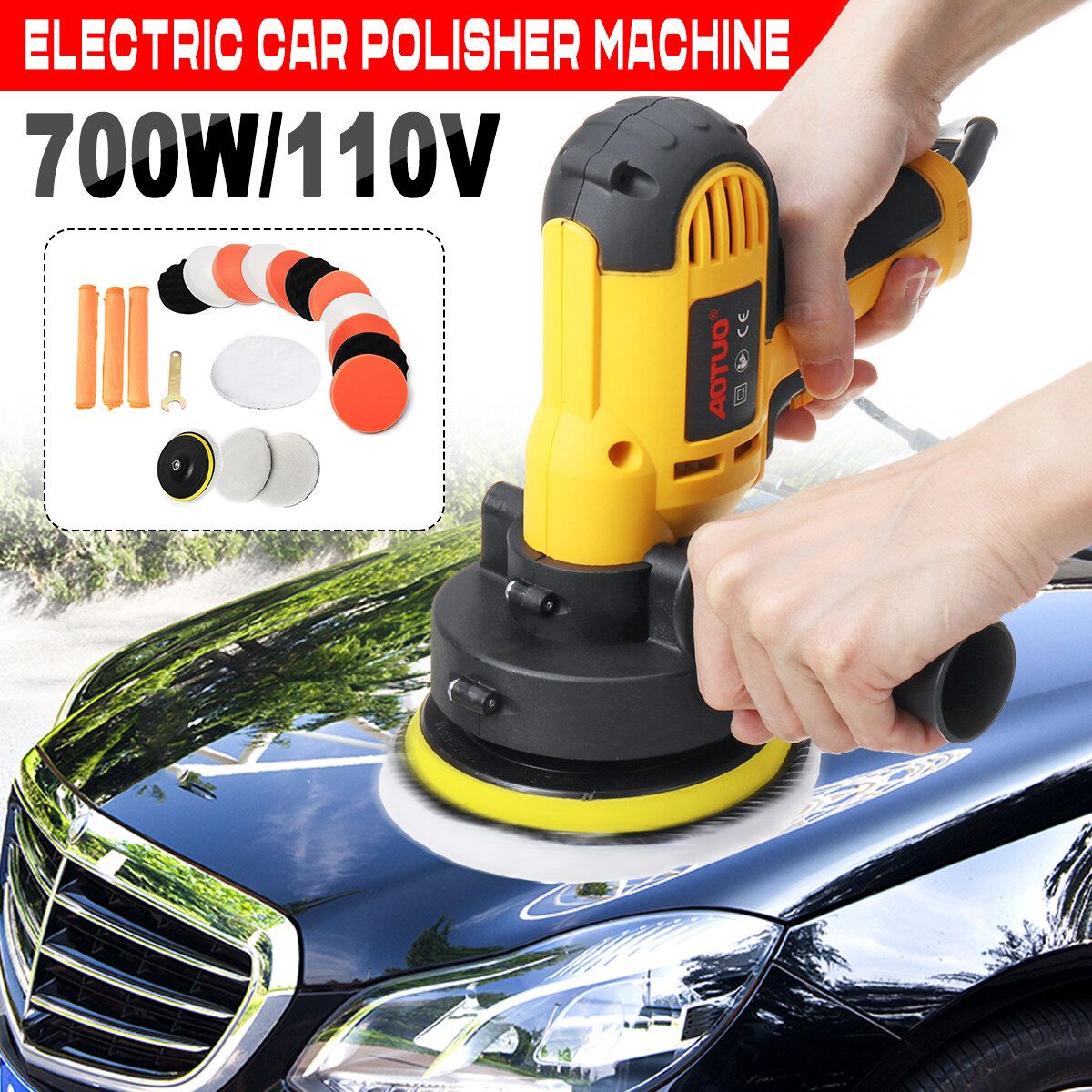 18pc Set Electric 150mm Car Polisher Sander Buffer Machine Waxer Tool