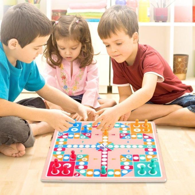 2 In 1 Double-Faced Wooden Flying Ludo Snake Ladder Game-