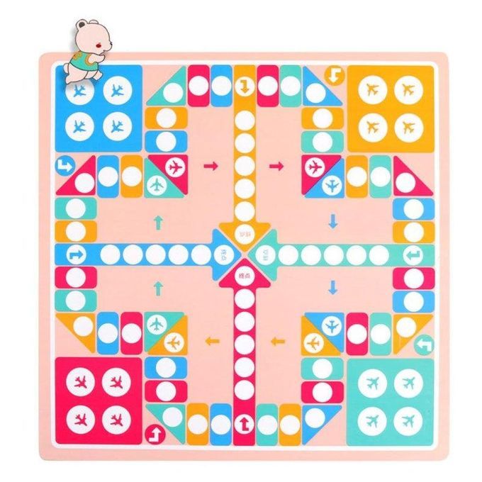 2 In 1 Double-Faced Wooden Flying Ludo Snake Ladder Game-