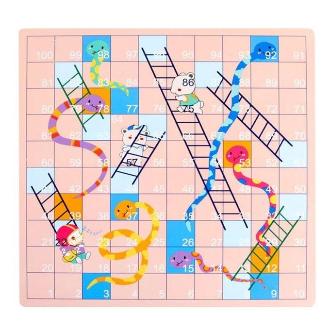 2 In 1 Double-Faced Wooden Flying Ludo Snake Ladder Game-