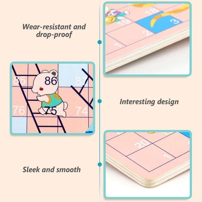 2 In 1 Double-Faced Wooden Flying Ludo Snake Ladder Game-