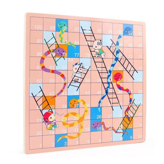 2 In 1 Double-Faced Wooden Flying Ludo Snake Ladder Game-