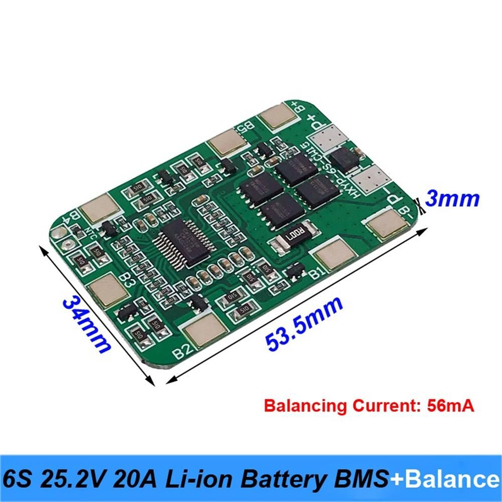 6S 25.2V 20A BMS Lithium Battery Board for 24V Battery Pack