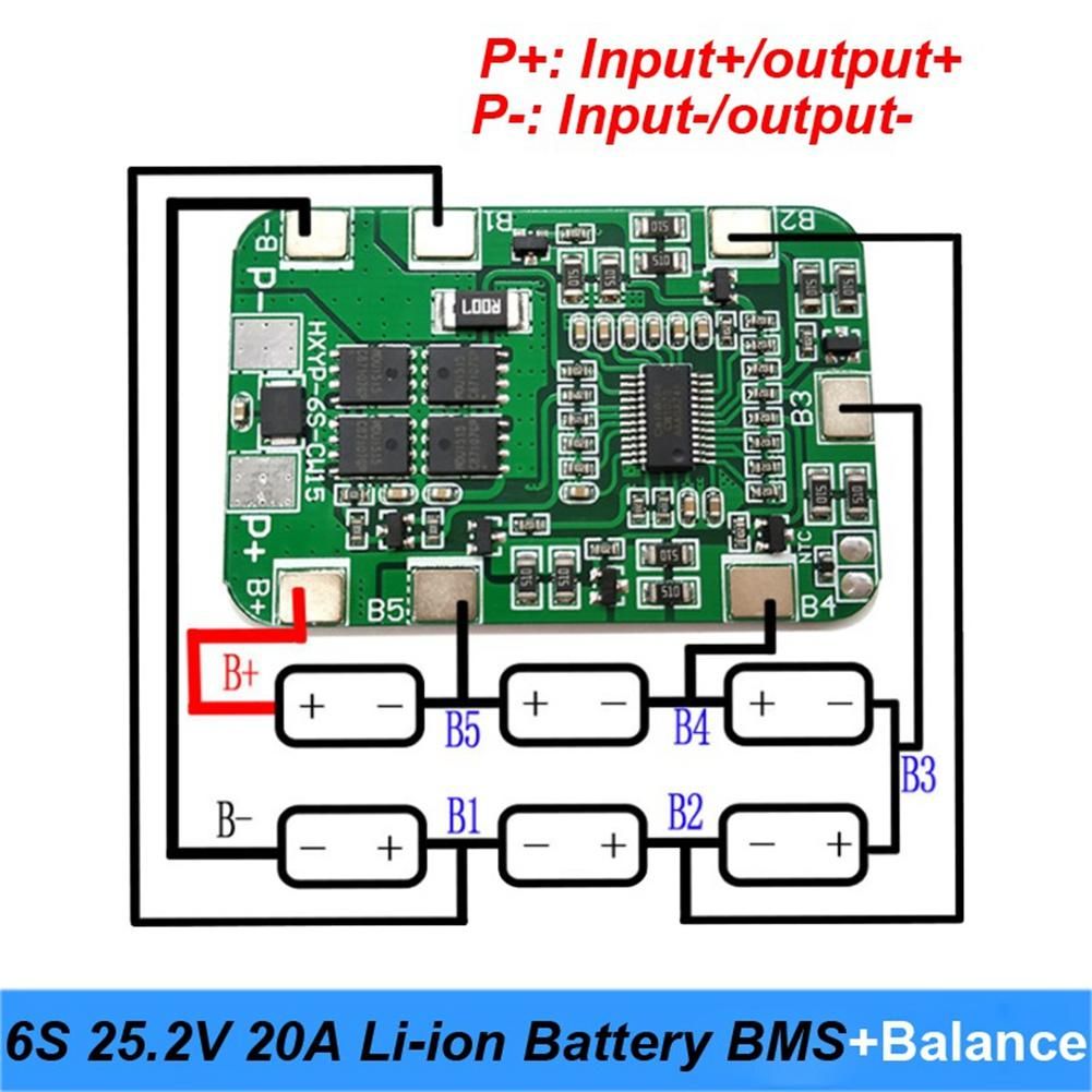 6S 25.2V 20A BMS Lithium Battery Board for 24V Battery Pack