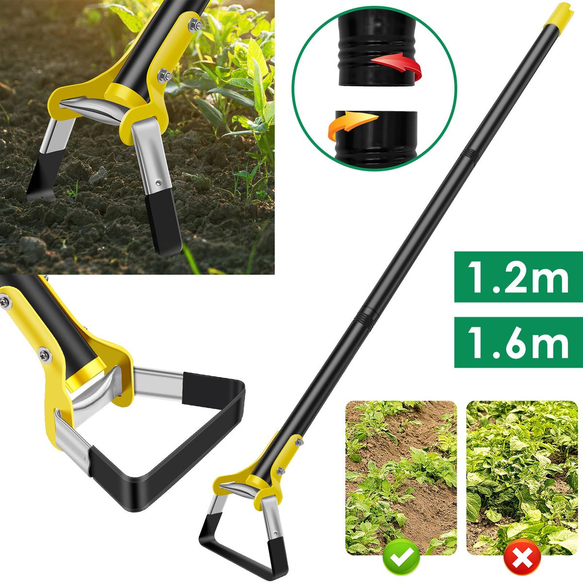 Garden Hoe Tool 1.2/1.6M Stainless Steel Sharp Stirrup Loop