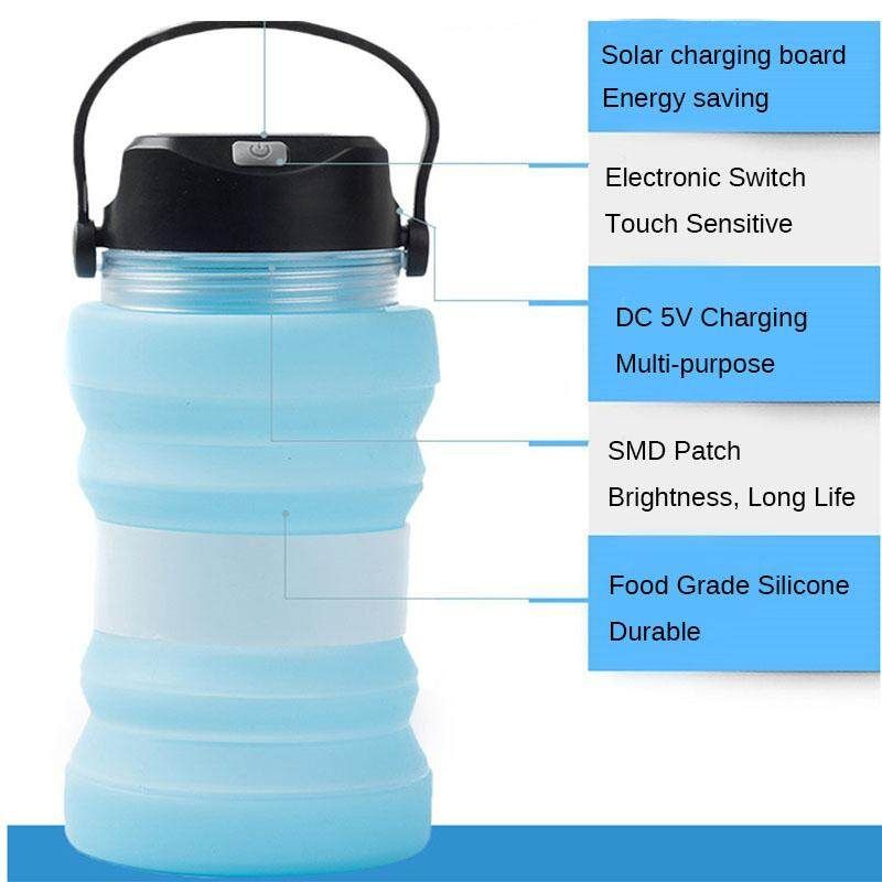 Solar Charging Kettle Outdoor Camping Water Lamp With Lamp Cup Collapsible Kettle 5 Lighting Modes 6 Sound Effects Energy Saving Environmental Protection