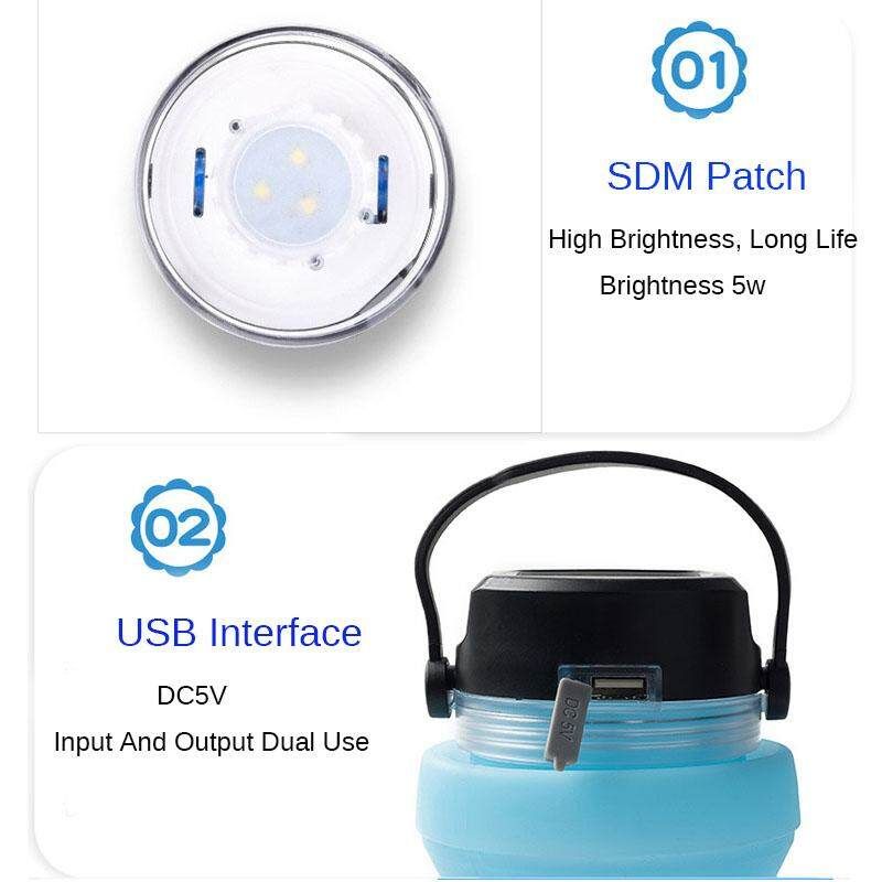 Solar Charging Kettle Outdoor Camping Water Lamp With Lamp Cup Collapsible Kettle 5 Lighting Modes 6 Sound Effects Energy Saving Environmental Protection